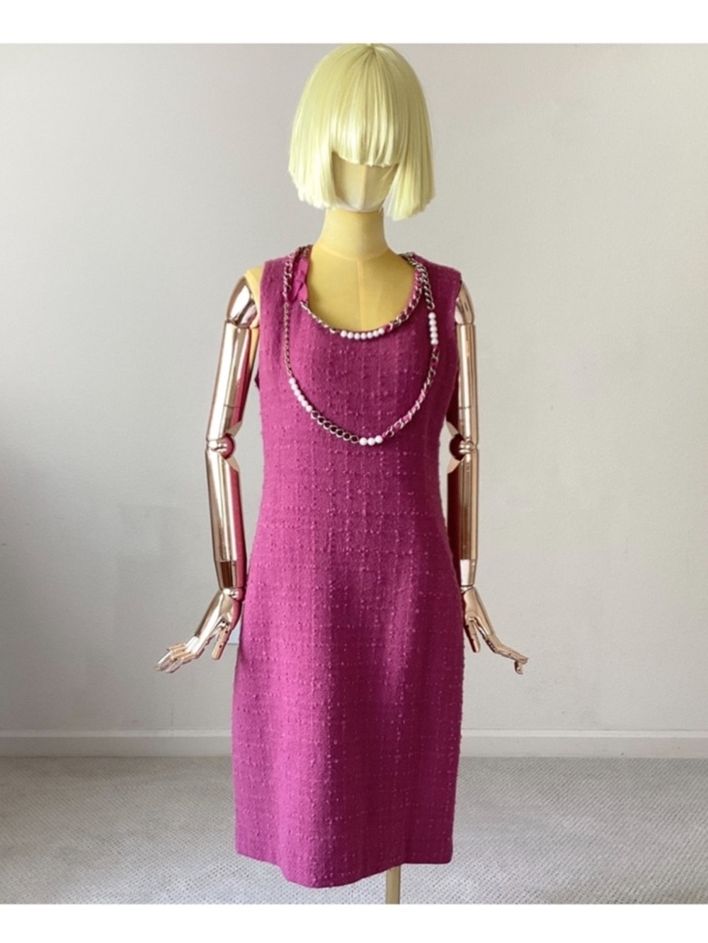 Moschino Cheap and Chic Sleeveless Fuchsia Tweed Shift Dress